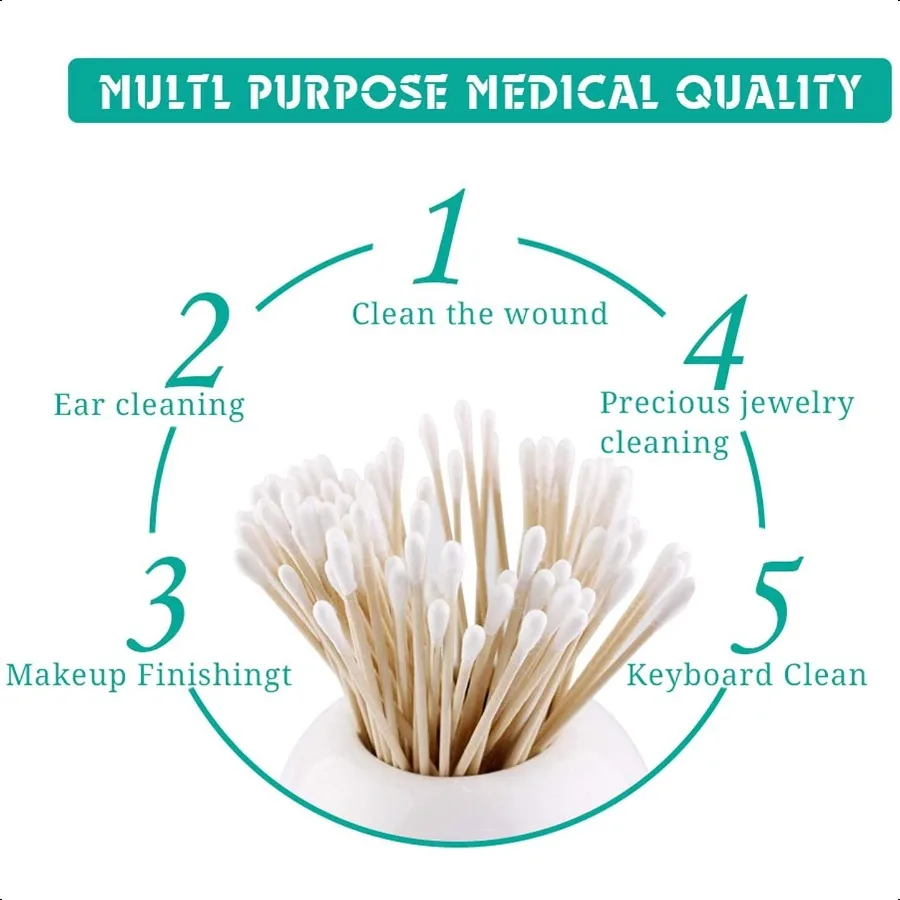 200 Uds. Hisopos de algodón Extra largos de 6 pulgadas con mangos de madera hisopos de algodón de tallo largo herramienta aplicadora con punta para maquillaje de ojos