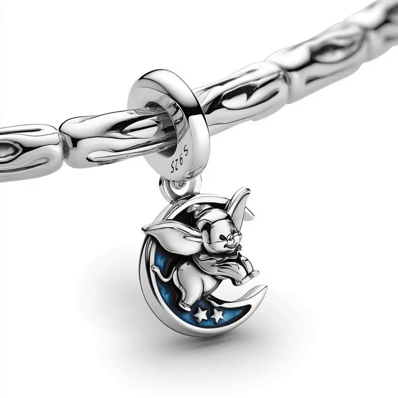 Disney's Dumbo Charm Customizable Engraved Pendant 925 Sterling Silver Star And Moon Shape Fine Jewelry DIY Bracelet Accessory