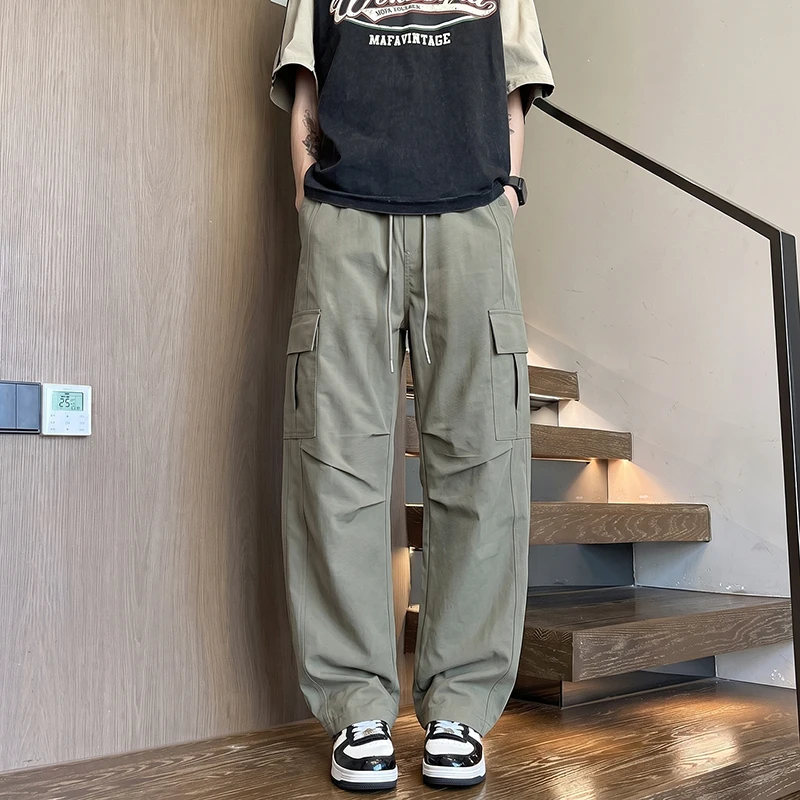 2026 Autumn Men's Fashion Casual Washed Wide-leg Curved-cut Pants