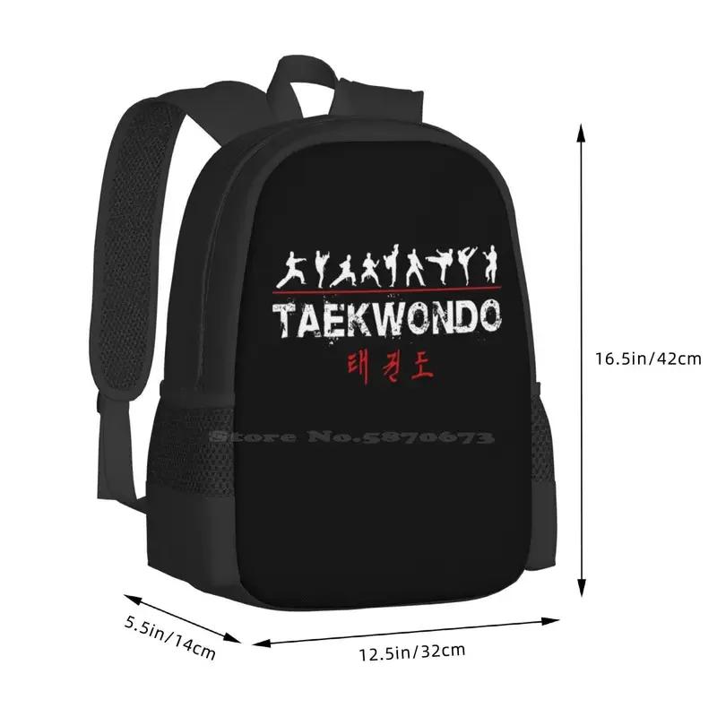 Taekwondo Text And Fighters White Hot Sale Schoolbag Backpack Fashion Bags Taekwondo Warrior Korean Martial Arts Kicking