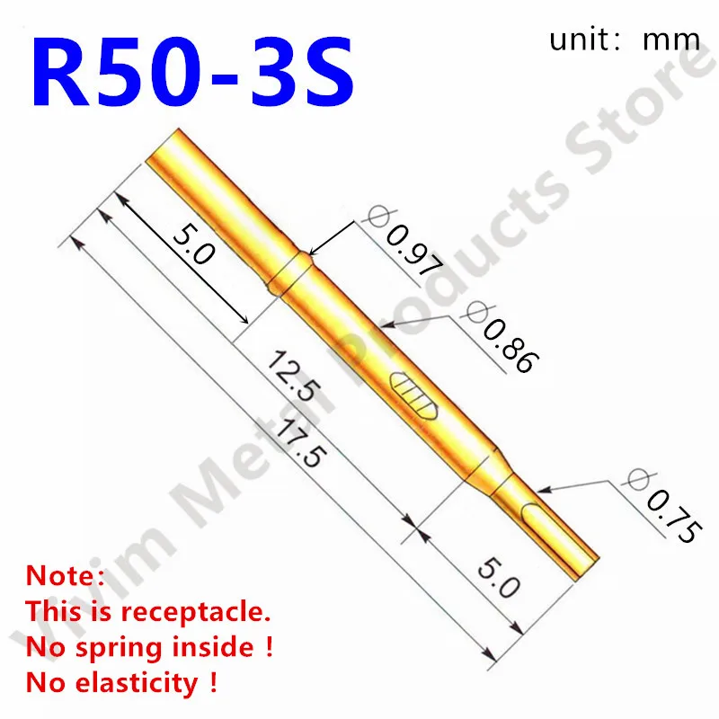 100PCS R50-3S Test Pin P50-B1 Receptacle Brass Tube Needle Sleeve Seat Solder Connect Probe Sleeve Length17.5mm Outer Dia 0.86mm