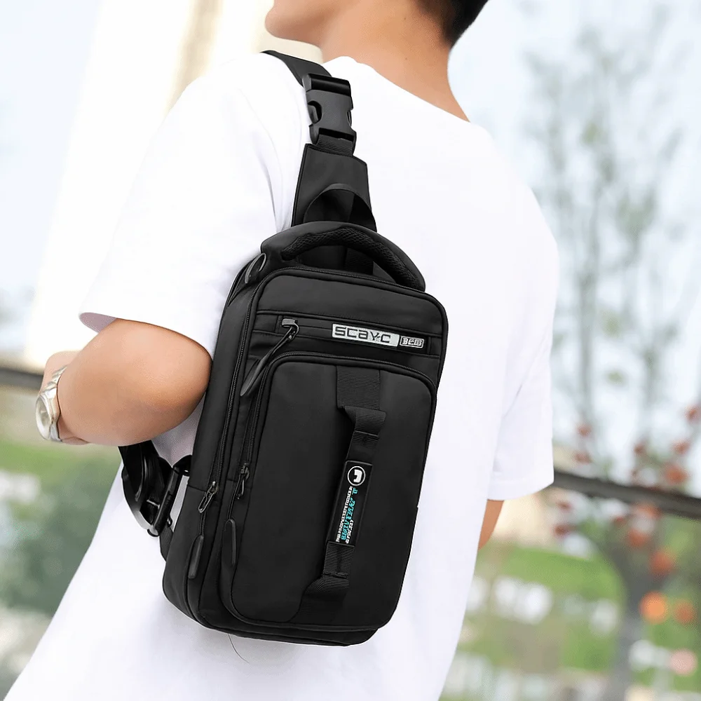 

Casual Multi Pockets Men Chest Bag Nylon Multifunction Sports Shoulder Bag Large Capacity Zipper Crossbody Bag Running