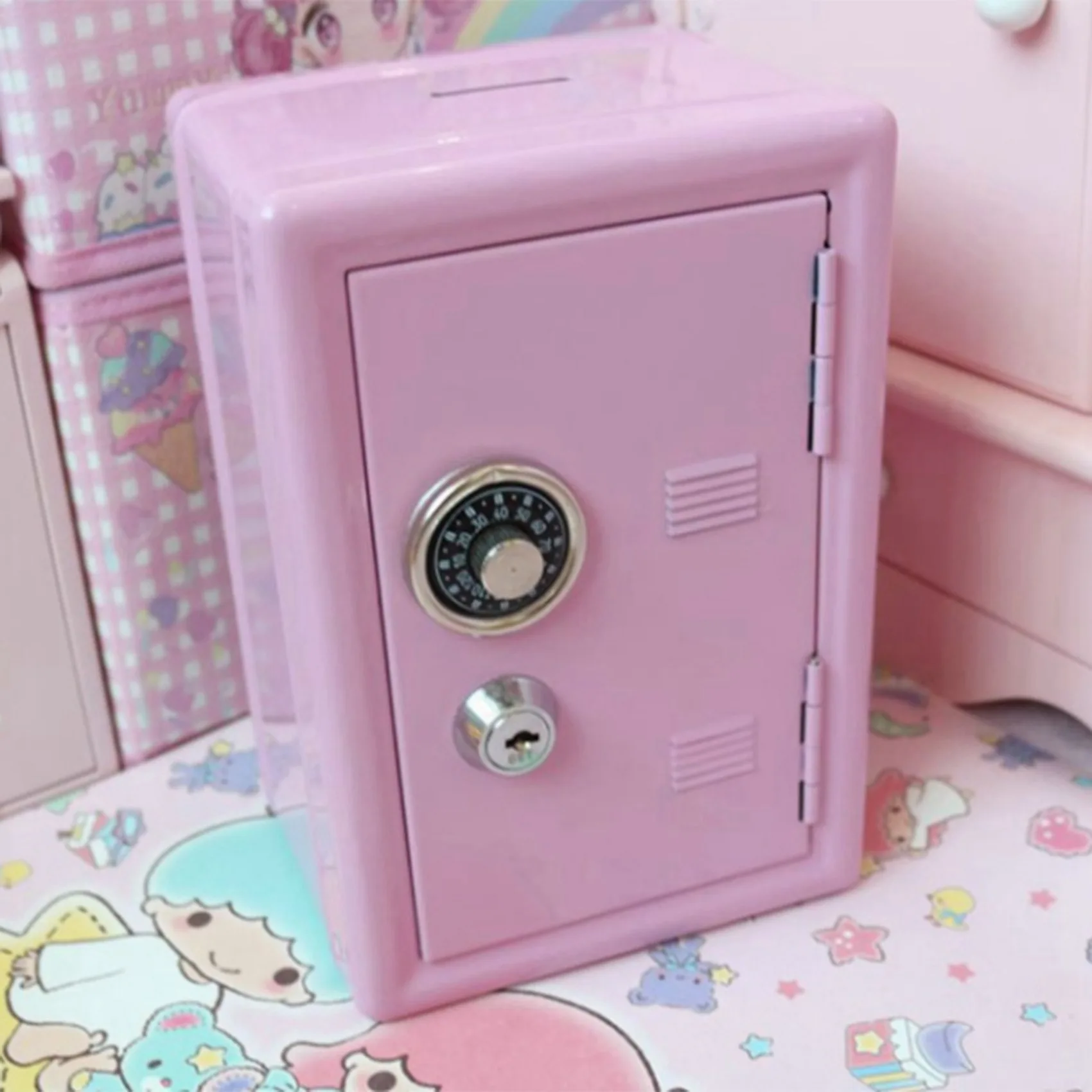 2X Kids Money Banks, Money Box Gift Safe Case Password With Key Metal Money Box Storage Bedroom Locker Home Ornament