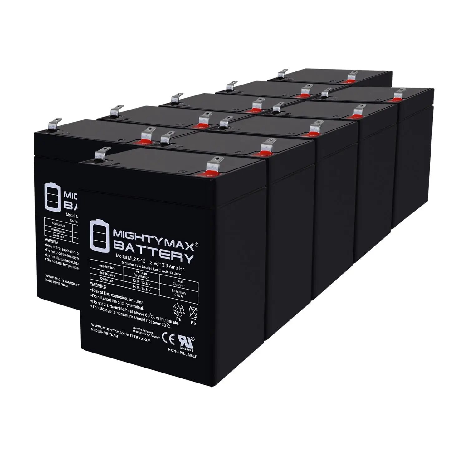 12V 2.9AH F1 SLA Replacement Battery Compatible with LP12-2.9, 10 Pack, Customized