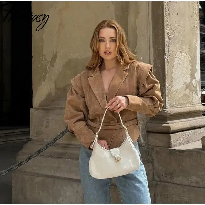 판타지 레이디 레이스업 재킷 가을 러플 빈티지 솔리드 컬러 롱 슬리브 코트 2025 여성 패션 하이 스트리트 아우터웨어