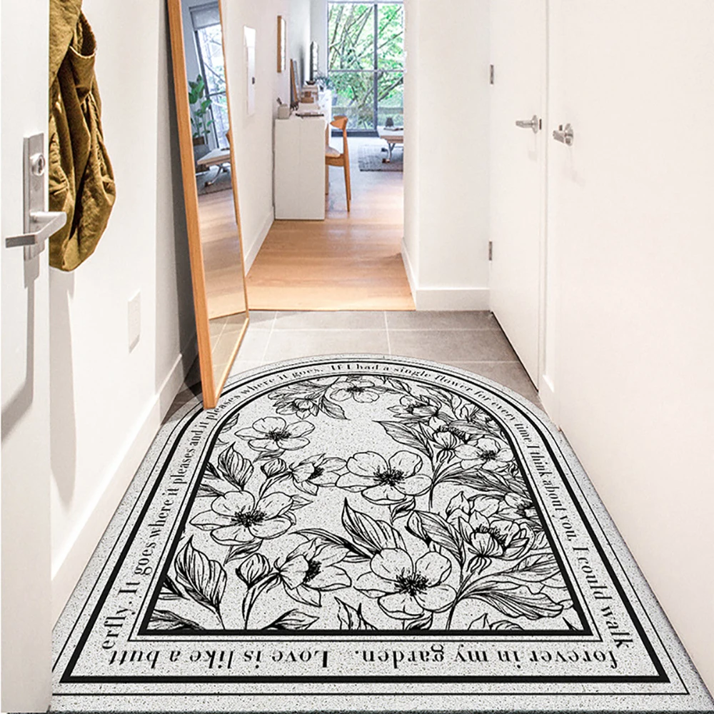 Nordic Floral Pattern Door Mat Carpet PVC Anti-Slip Mat Semicircle Modern Hotel Home Decorative Porch Hallway Entrance Door Mat