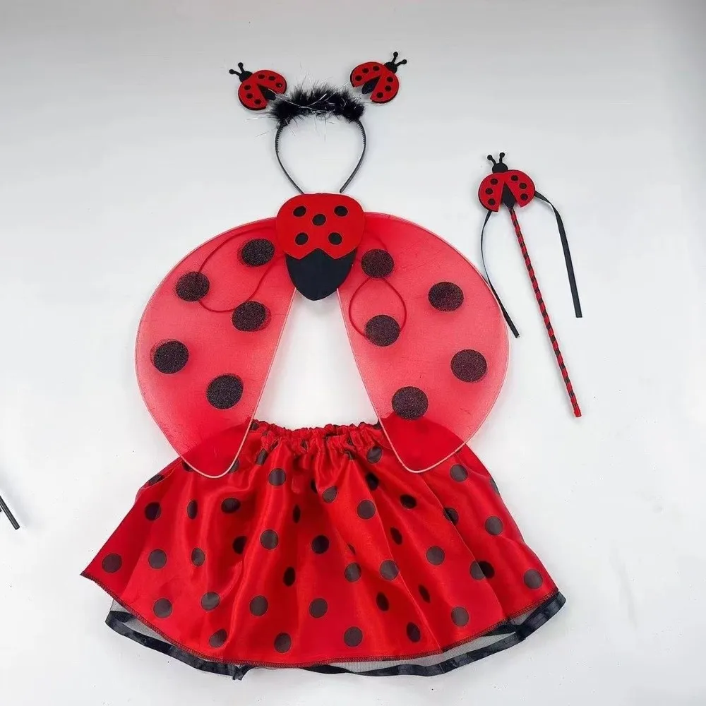 Funny Ladybird Cosplay Costume creative Lightweight Costume Set with Magic Wand Wing Headband Wings Headband Skirt Set