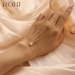 ROXI 925 Sterling Silver Flower Horse Eye Zircon Bracelet With Finger Luxury Design Women Hand Accessories Party Jewelry Gift