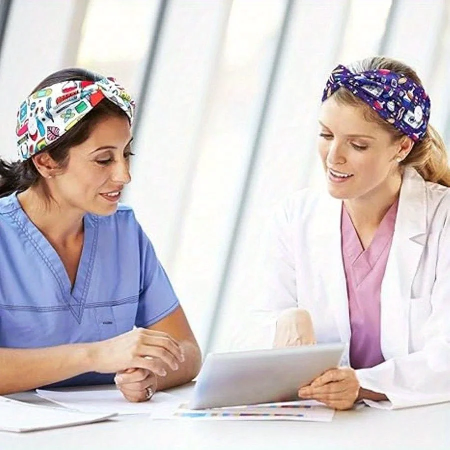 1-teiliges Krankenschwester-Stirnband für Damen mit Knopf, breites Stirnband, verwendet für Krankenschwestern, Ärzte, Schweißbänder, medizinische Versorgung, Sport, Yoga, Stirnband – Detail 2