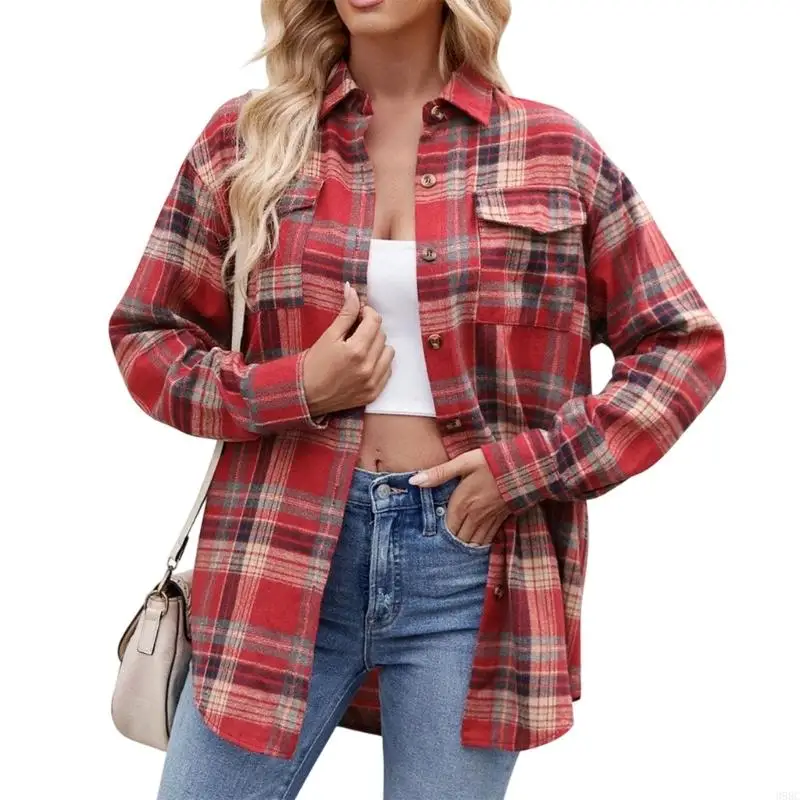 

39BC Flexible Checkered Shirt For Women Light Loose Fit Plan Rapiddry Fabric Suitable For Outdoor Tasks Office