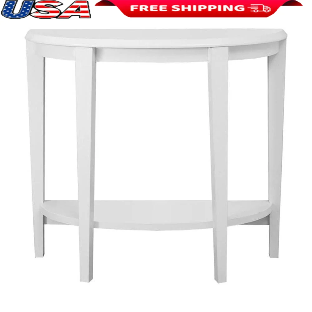 Half Moon White Accent Table Entryway Sofa Narrow Console Storage Indoor Wood Shelf Furniture