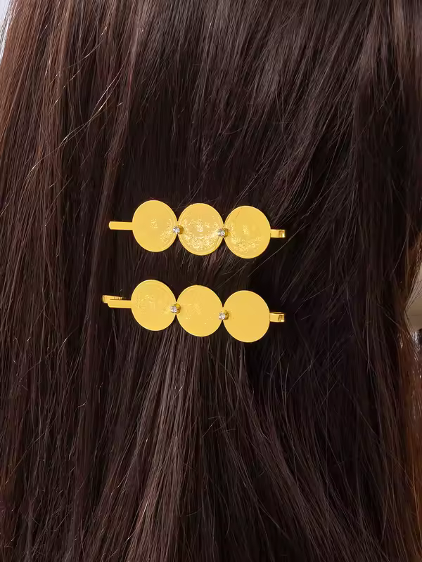 A Pair Of Fashionable Hairpin Coin Tassel Gold Simple-edge Clip Ladies' accessory Single Clip - Image 2