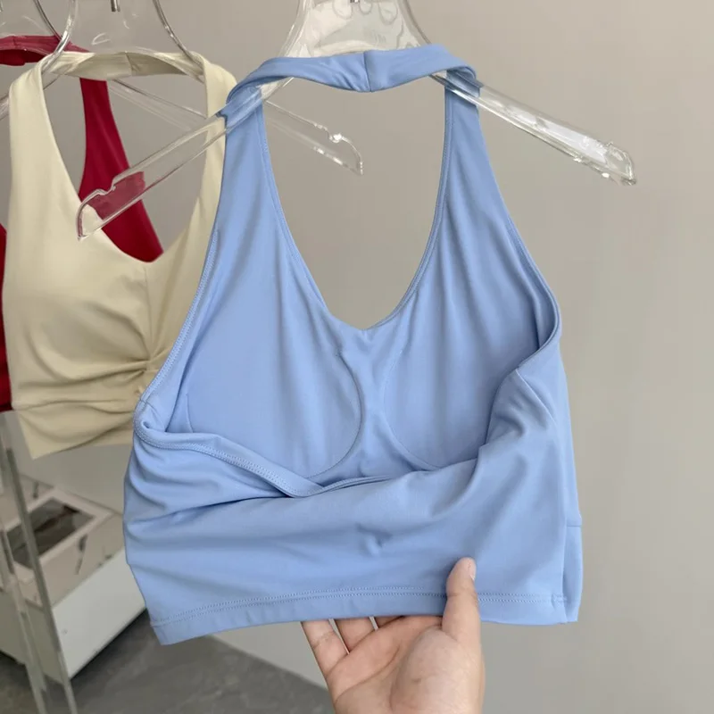 Women's Hanging Neck Sports Bra Shock-Absorbing Pilates Yoga Vest Beautiful Back Design Running Training Bra