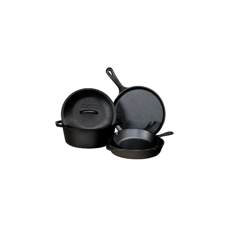 Lodge Cast Iron Seasoned 5-Piece Set with Skillet, Griddle & Dutch Oven cookware set non stick  cooking pot