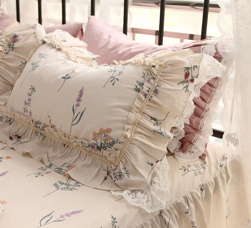 Korean Version of Small Fresh Floral Pastoral Ruffle Edge Cotton Thickened Single Pillowcase 100% Cotton Multi-color