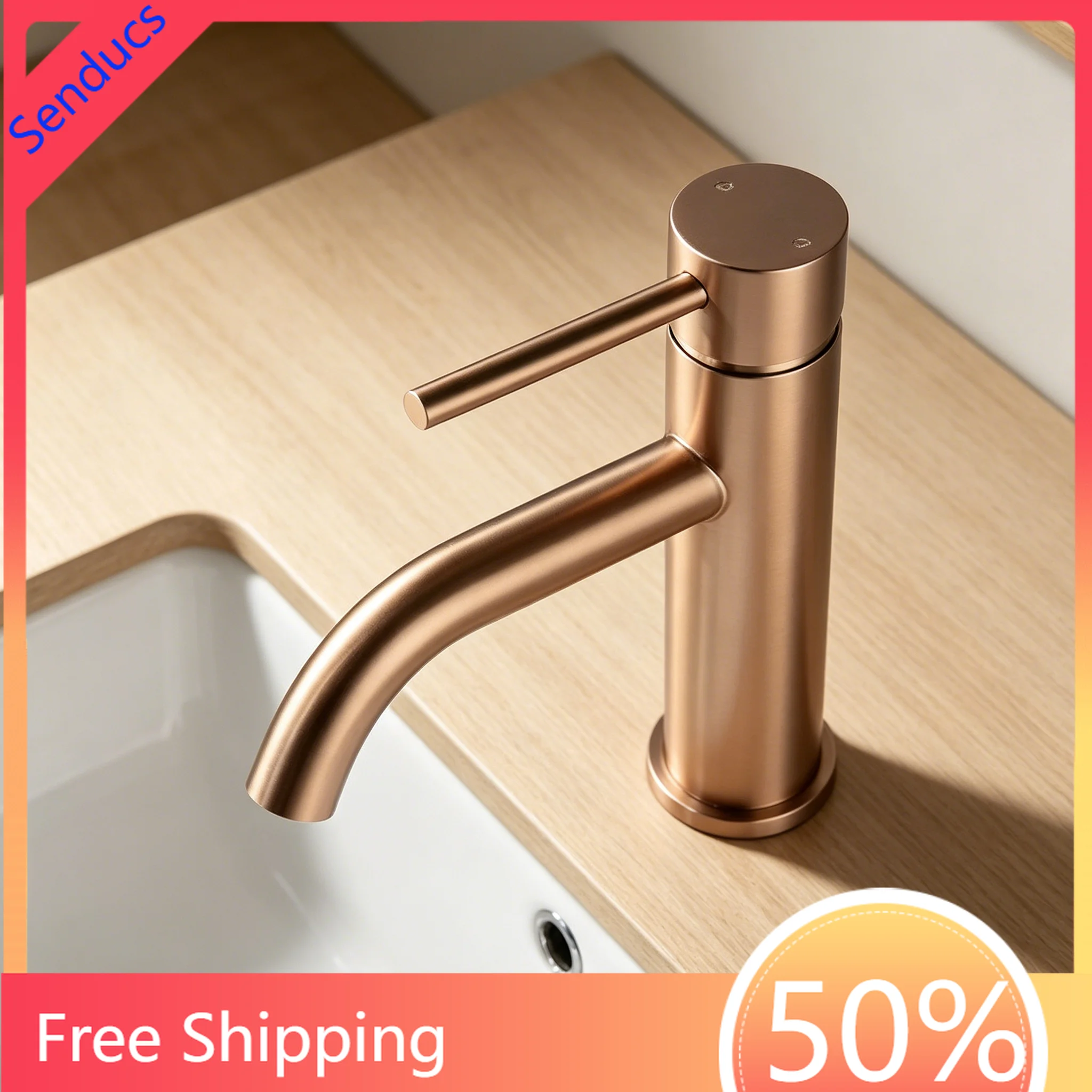 Hot Cold Basin Sink Faucet Stainless Steel Brushed Rose Gold Single Handle Bathroom Sink Mixer Tap Modern Vanity Basin Faucet