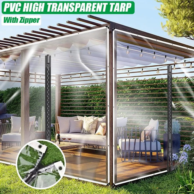 Customizable PVC Transparent Tarpaulin With Zipper Thickened Clear Canvas Rainproof Door Curtain Soft Glass Waterproof Screen