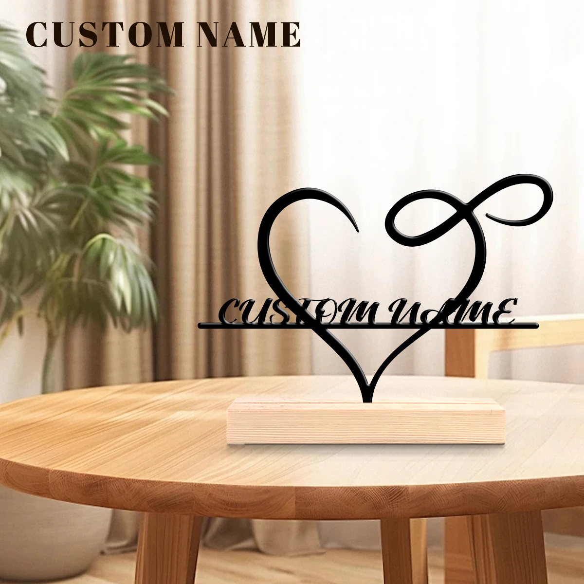 1Pc Custom Vacation Heart Wooden Base Metal Ornament,Home Room Desktop Decor,Ideal Birthday Wedding Graduation Festive Gift view 4
