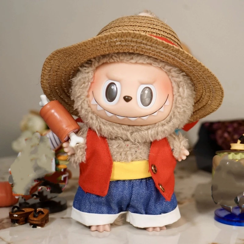 라부부 인형 옷 17cm, 라부부 옷용 멋진 빨간 조끼 세트, 트렌디한 플레이 펜던트 옷, 인형 액세서리, 축제 선물