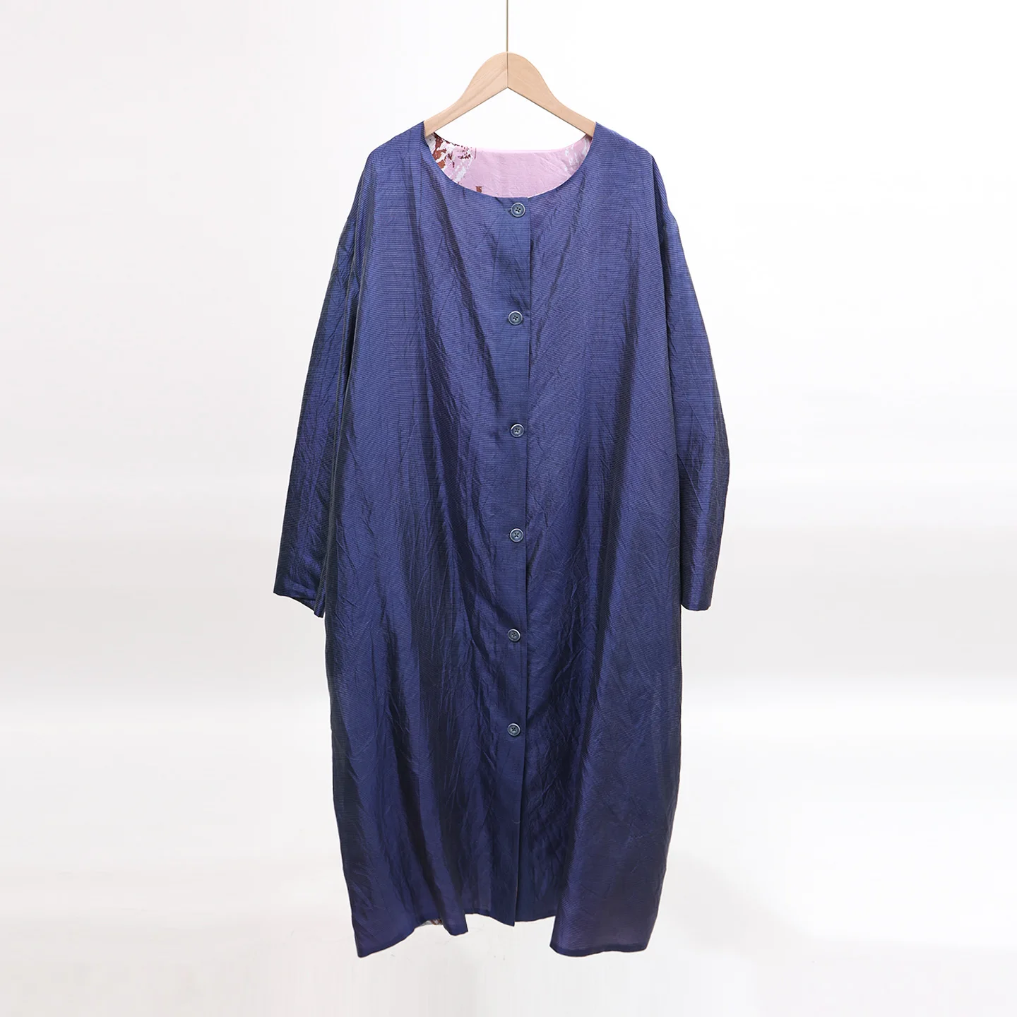 

Pure Silk Double-Sided Coat XMD2704 Retro round Ne Single Button Long Sve Straight Cut Commuter Faion Women's Jaet