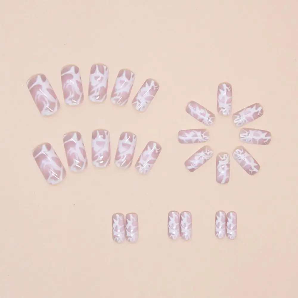 Fashion Long Square False Nails Glitter Heart White Crackle Press on Nails Full Cover Sweetheart Nail Tips Women Girls