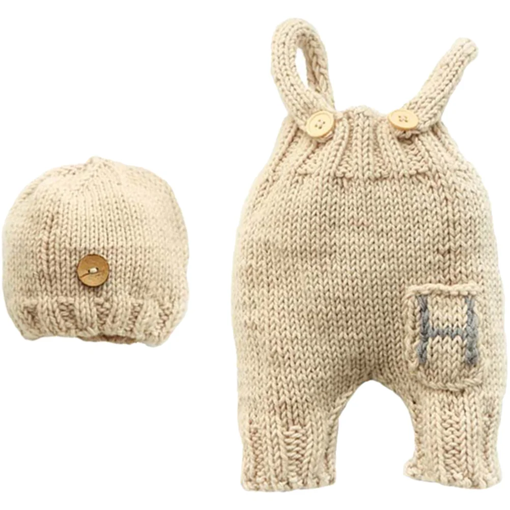 

1Set Baby Suspender Outfit with Knitted Hat Newborn Photography Prop Infant Costume Lovely Toddler Photo Clothes