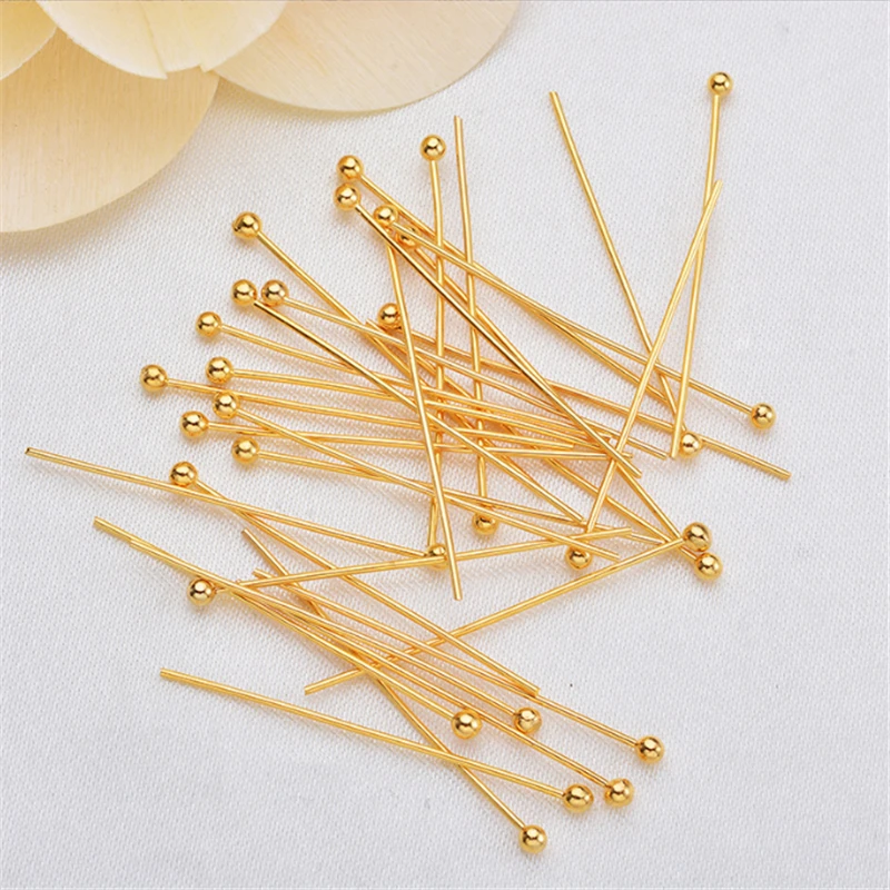 50pcs/lot new real gold plated metal brass ball head pins & needles for diy jewelry making findings accessories