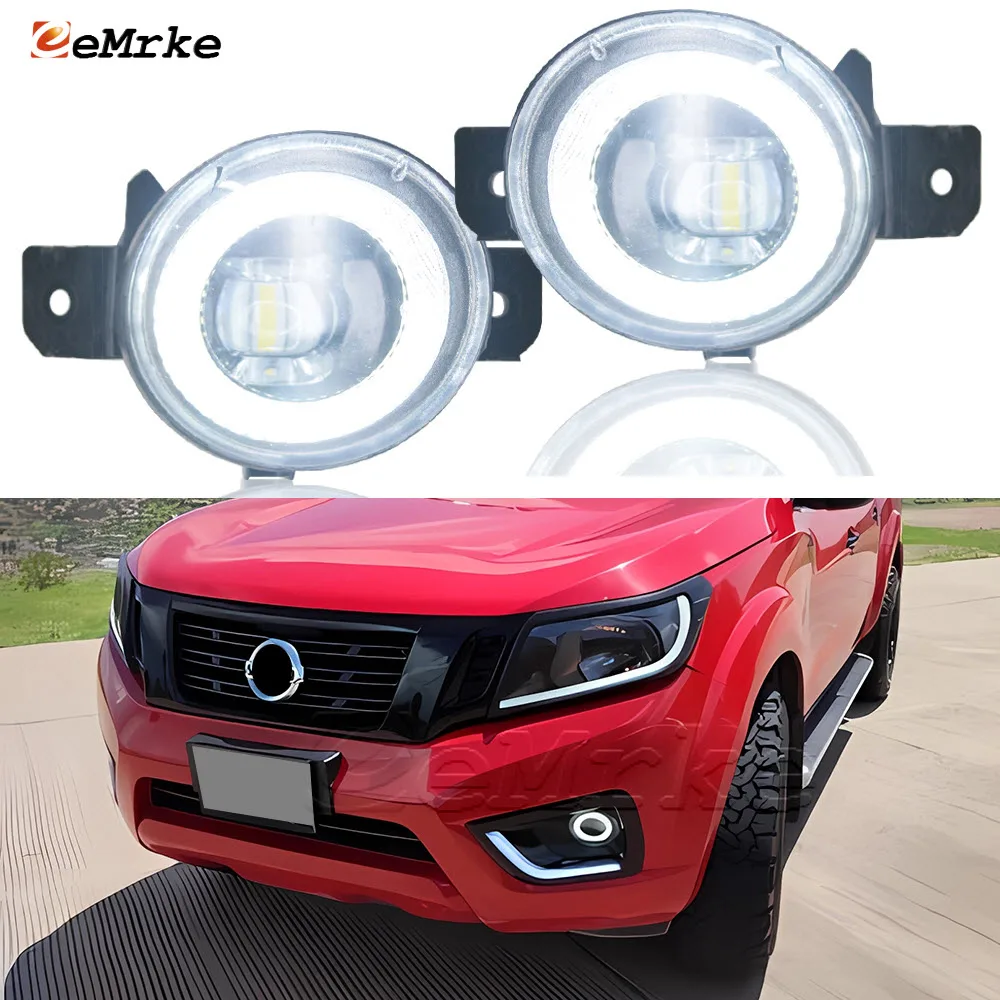 LED Angel Eye Daytime Running Lights Cut-Line Lens Fog Lamp Assembly for Nissan NP300 Navara Frontier 2015 2016 2017 2018 2019