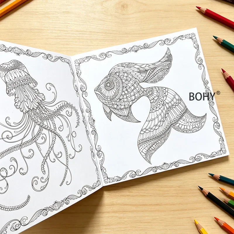 1 Underwater Fantasy Adventure Creative Coloring Book, Include Line Drawing Patterns of Deep-sea Fish/mythical Mermaids 24 Pages
