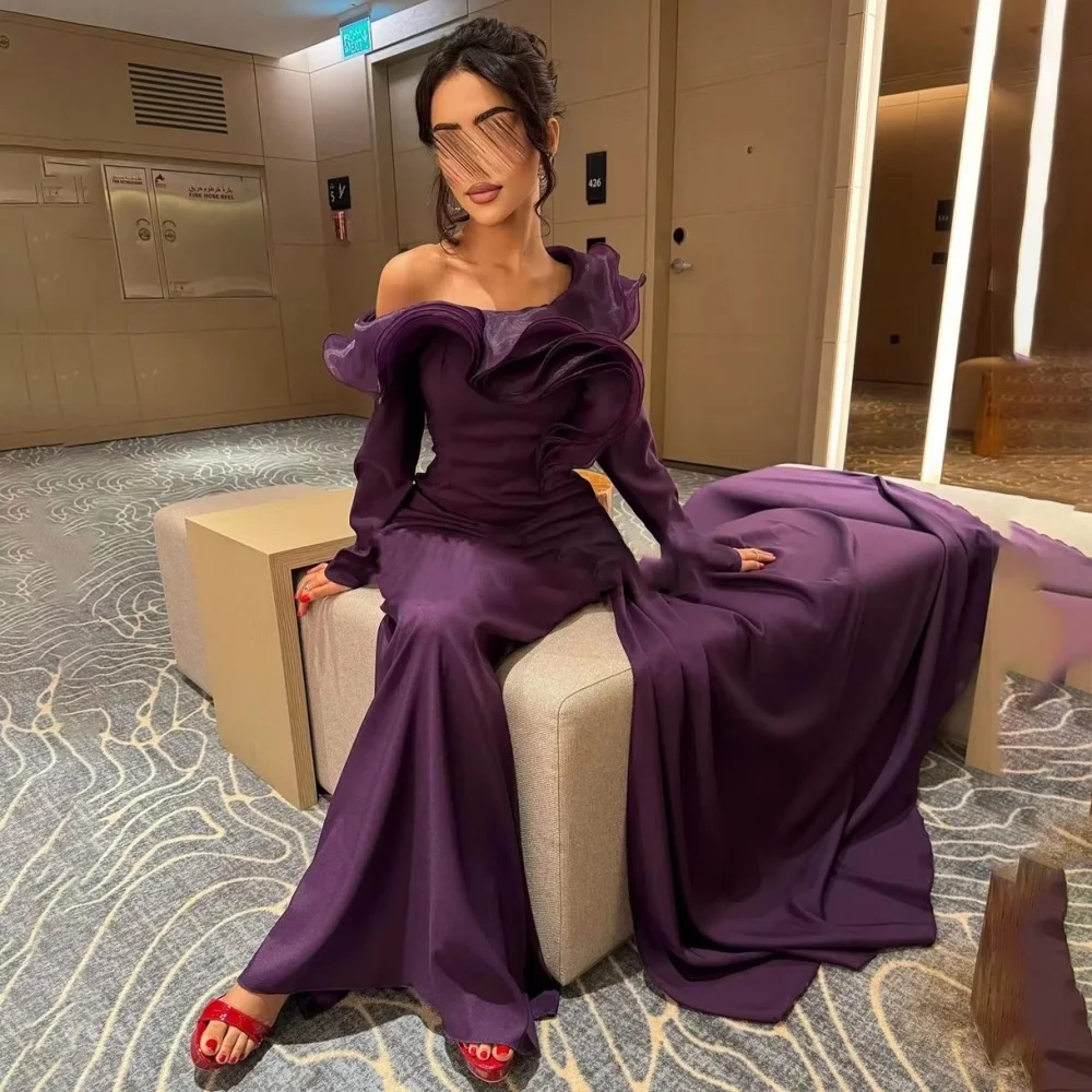 

Customized Boat-neck A-line Exquisite Evening Dress Charming Long Sleeve Prom Dress Sexy Ruched Party Gown вечернее плать