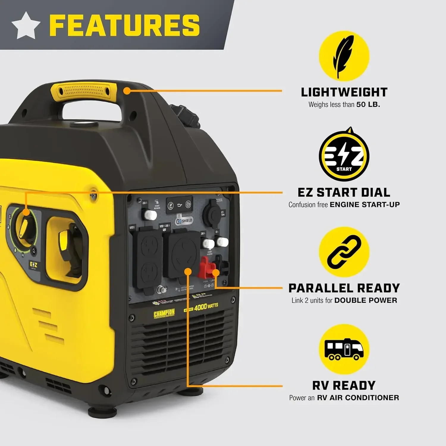 XMSJ 4000W RV Generator Quiet Portable Inverter with CO Shield