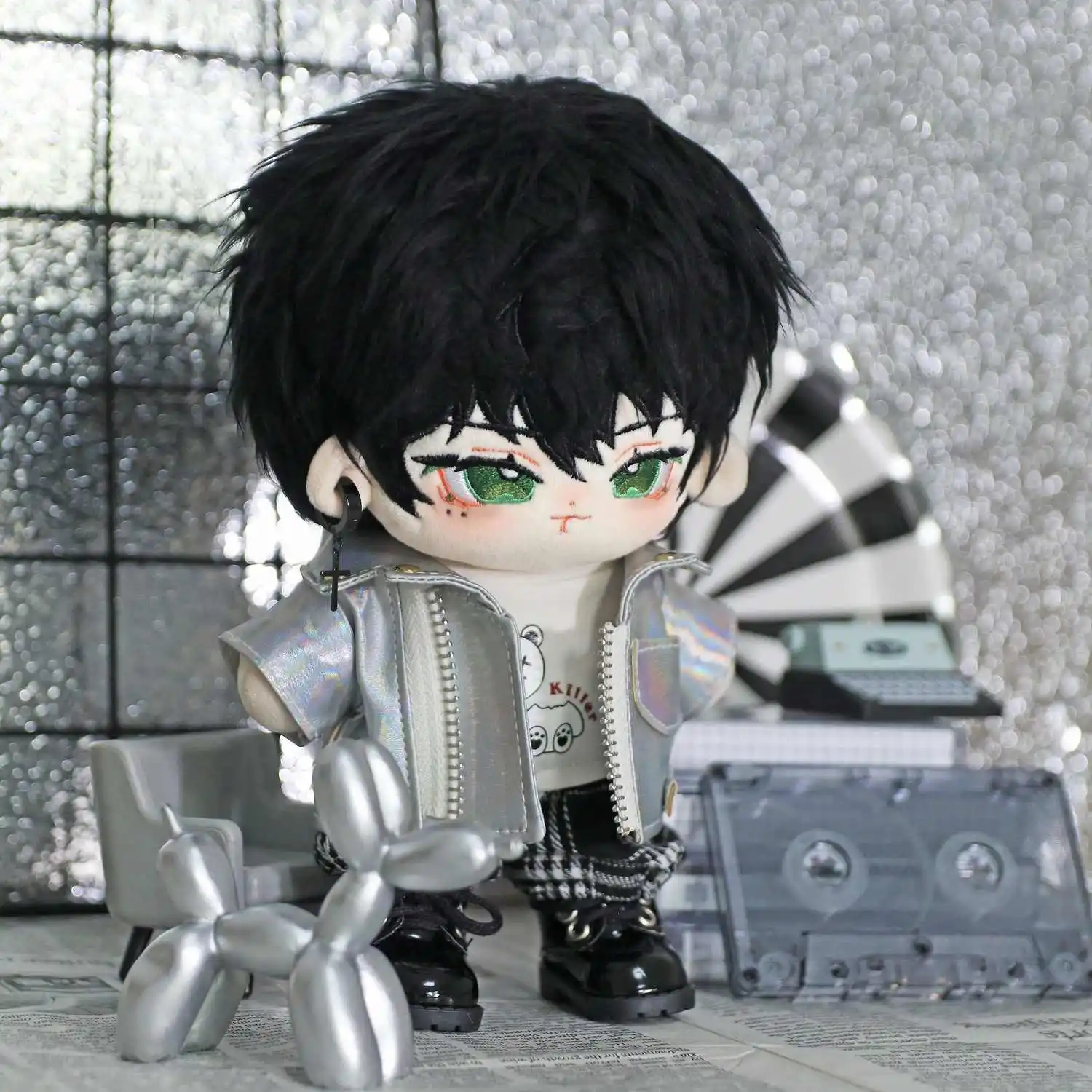 10 cm 15 cm 20 cm 30 cm Puppe Kleidung Schwarz Grau Leder Kleidung Anzug Gefüllte Plüsch Puppe Kleidung Zubehör anime FigureToy