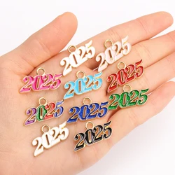 10Pcs New Number 2025 New Year Charms Multi Coloured Enamel Alloy Pendant Necklace Bracelet DIY New Year Jewelry Gift Accessorie