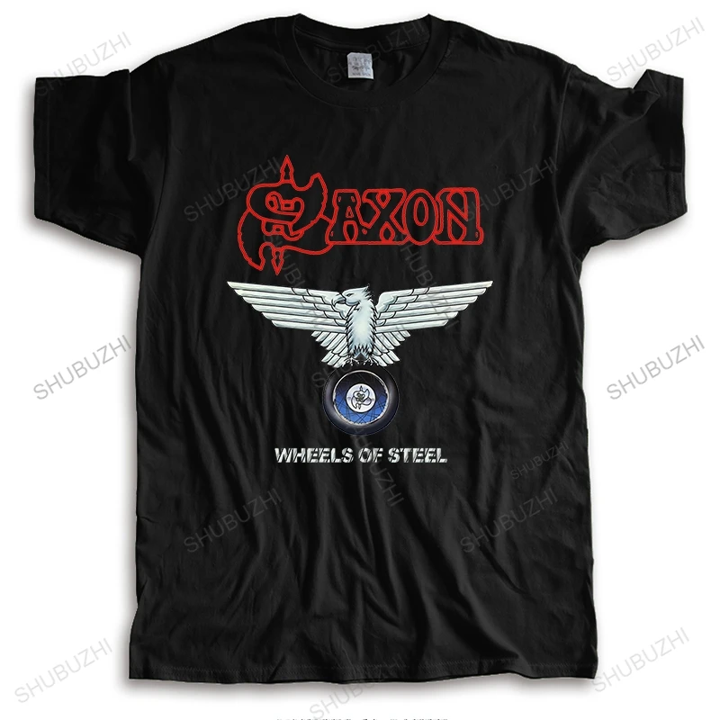 cotton High Quality tshirt men summer loose cool tees Saxon Wheels Of WHEELS OF STEEL Homme Black o-neck Tee-shirt plus size