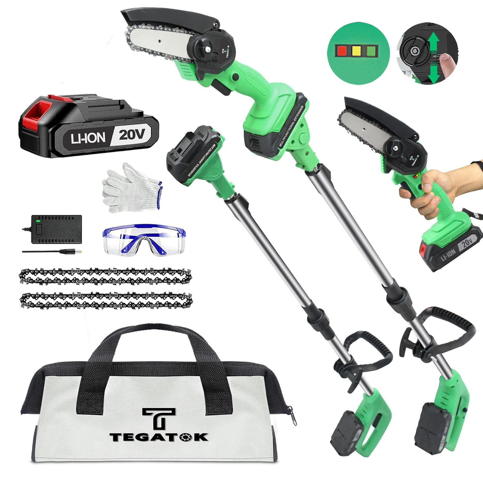 Tegatok 6-inch mini chainsaw, 20V cordless chainsaw suitable forbatteries, small chainsaw for tree pruning or 2-in-1 for work.