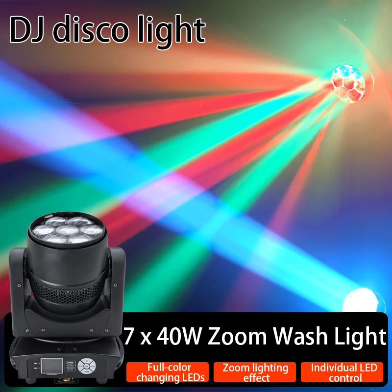 

Dj Lights for Parties Moving Head Light LED Beam + Wash Big Bees Eyes 7x40W RGBW Zoom Lighting for Per Disco Home Night Club Bar