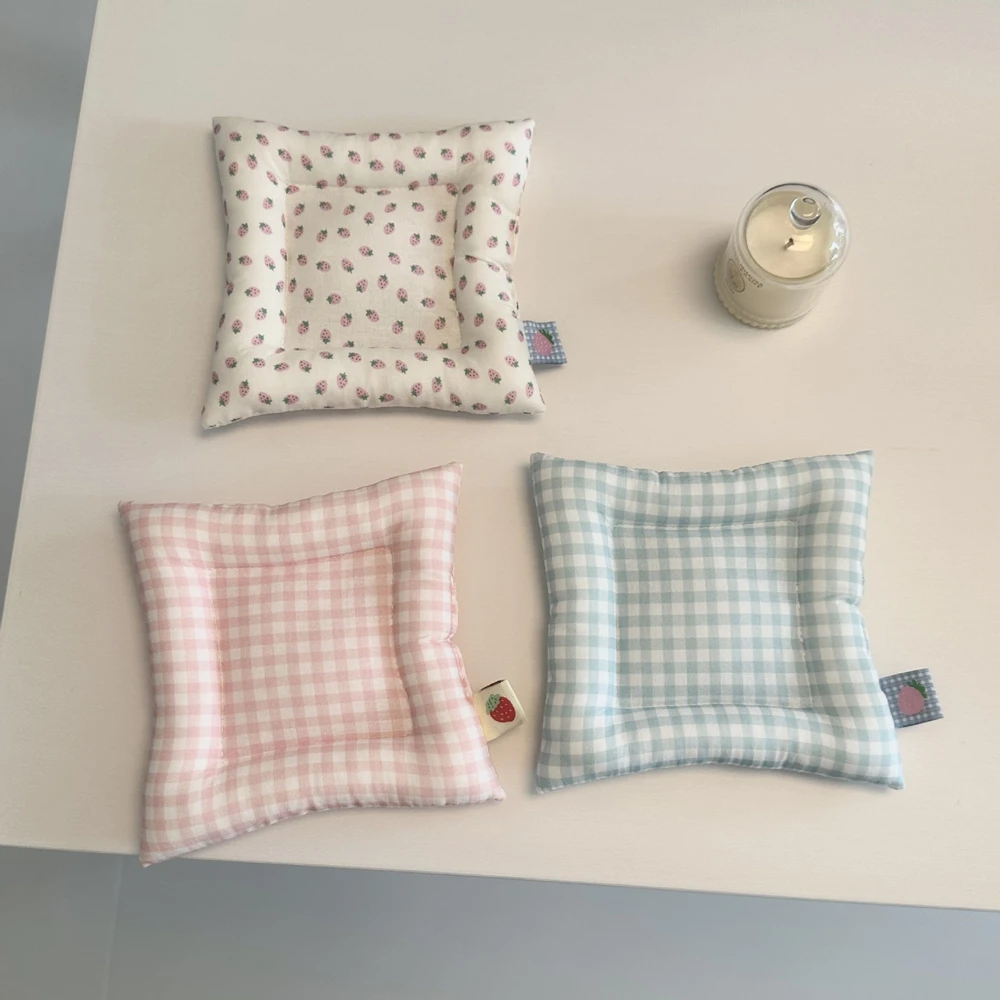 Vintage Hand Made Coaster Korean Style Checked Pattern Cotton Coaster Aesthetic Design Soft Placemats Kitchen Accessory