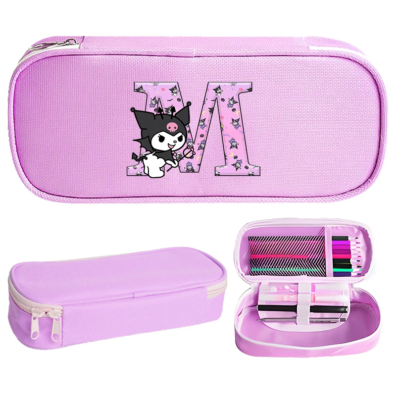Kuromi фиолетовый пенал для девочек с героями мультфильмов аниме A-Z сумка для ручек с алфавитом студенческая портативная сумка для канцелярских принадлежностей большой емкости милый чехол для ручек