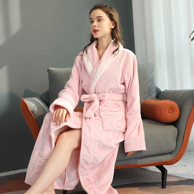 Thickened Flannel Couple Sleepwear Couple Robe Long Kimono Bathrobe Gown PLUS SIZE Loose Coral Fleece Home Wear Loungewear 3XL