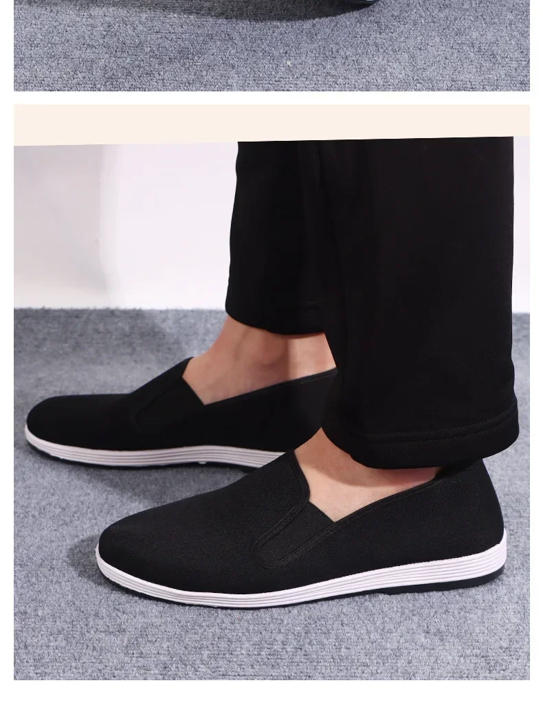 Verpackte alte Peking-Stoffschuhe für Herren, Slip-On Freizeitschuhe, atmungsaktive schwarze Leinenschuhe zum Fahren und für den täglichen Gebrauch. – Detail 13