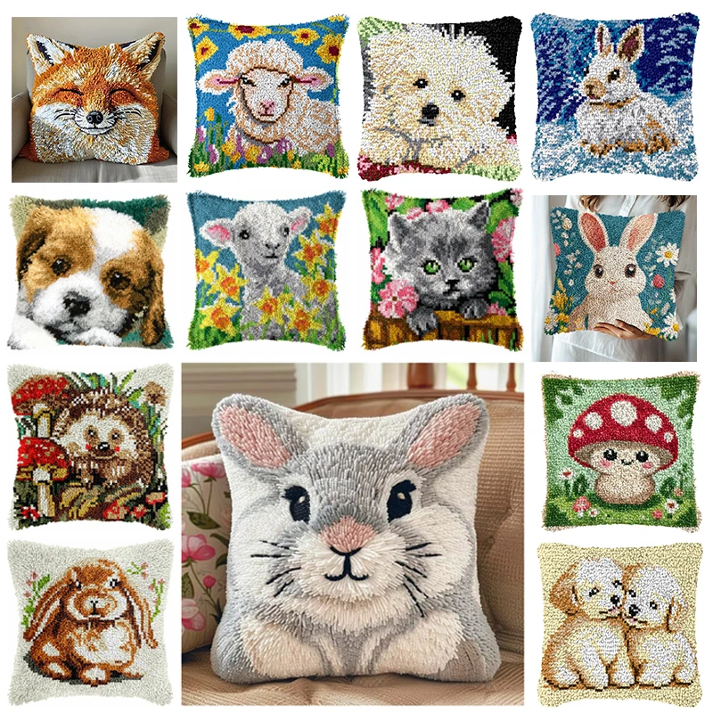Kit de gancho de pestillo de animales de conejo, Smyrna kussen Knopen, botones de almohada, cojín de botón, paquete Knoopkussen, decoración de ganchillo