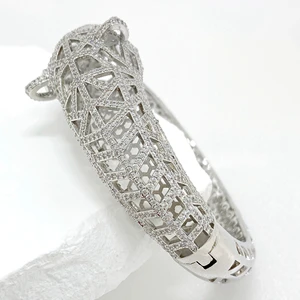 18 k Altın Kaplama Açık Manşet Bileklik Bileklik, Zümrüt, Kübik Zirkonya, Göz, Panter, Jaguar, Leopar,,, Popüler, Sıcak Satış Jaguar-male saatinin en iyi 10 satışı-no. 10