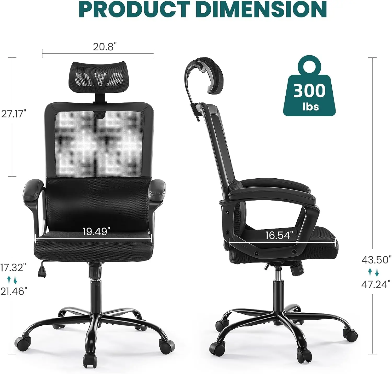 SMUG-silla ergonómica para ordenador de escritorio de oficina, asiento giratorio de espalda alta, cómodo, de malla, con ruedas, soporte Lumbar, ajustable