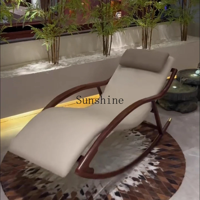 

New Chinese leather ebony rocking chair simple light luxury solid wood free chair
