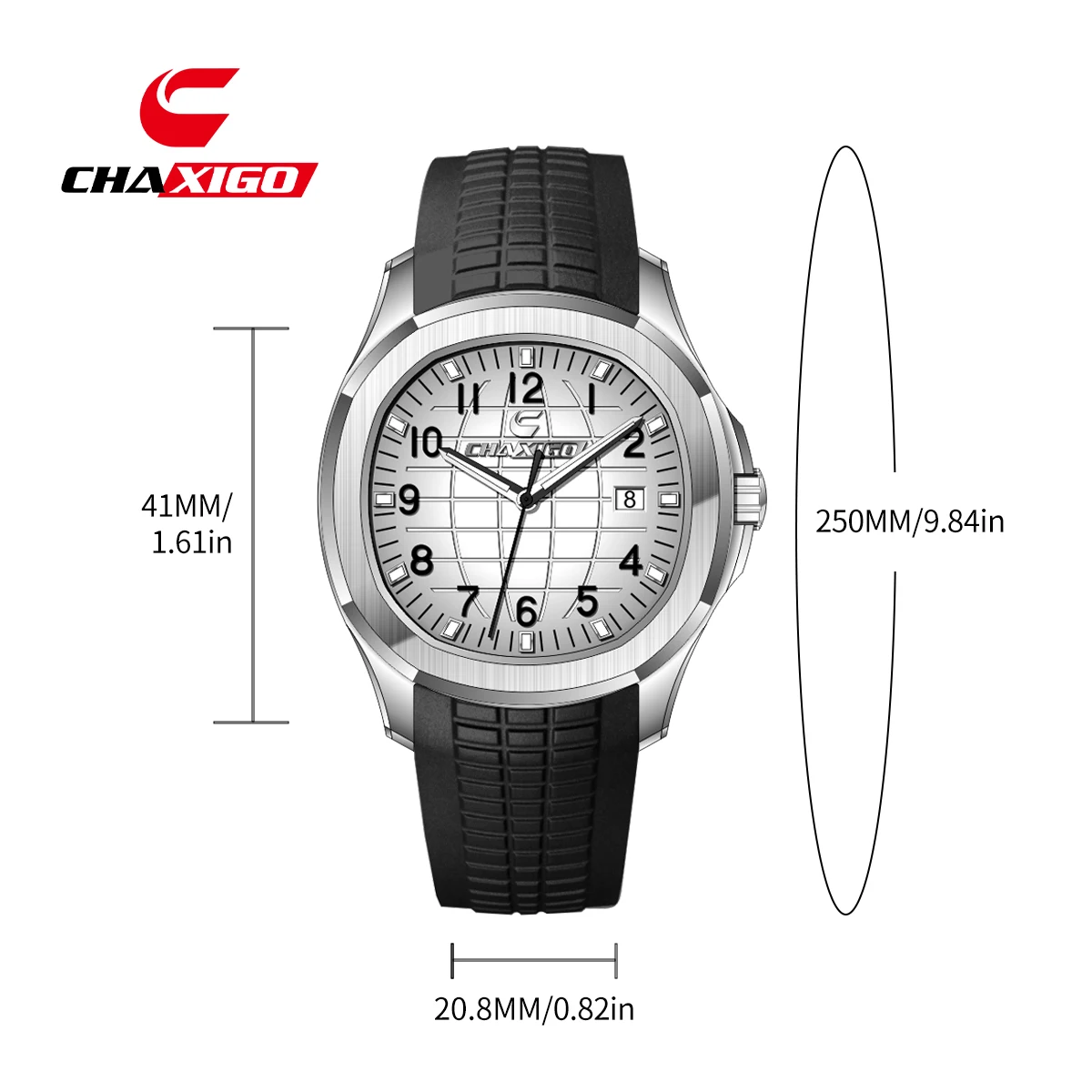 CHANAGO Relógio masculino casual de quartzo com pulseira de silicone com mostrador luminoso clássico, vidro mineral, resistência à água de 30 m