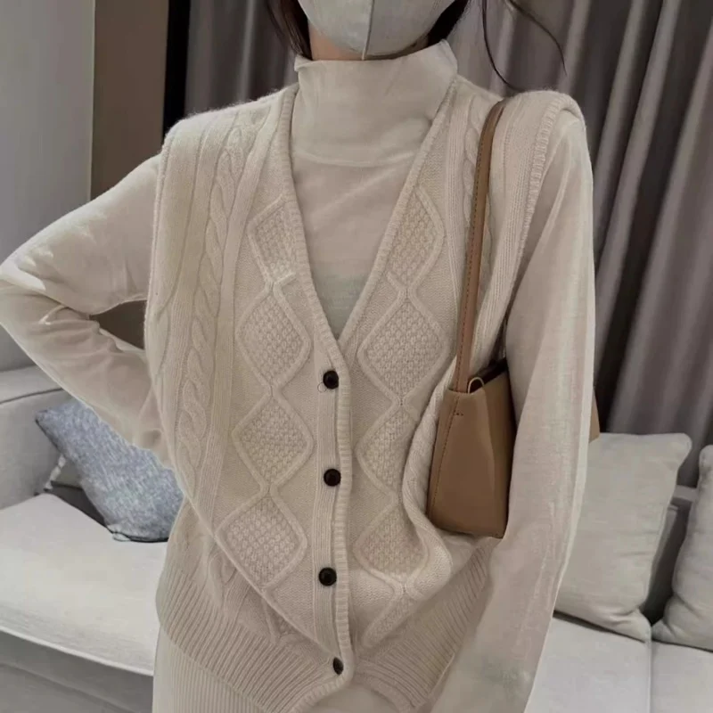 

Хит продаж, женский жилет из 100% шерсти с v-образным вырезом, однотонный вязаный свитер без рукавов, короткий осенне-зимний женский кардиган-жилет