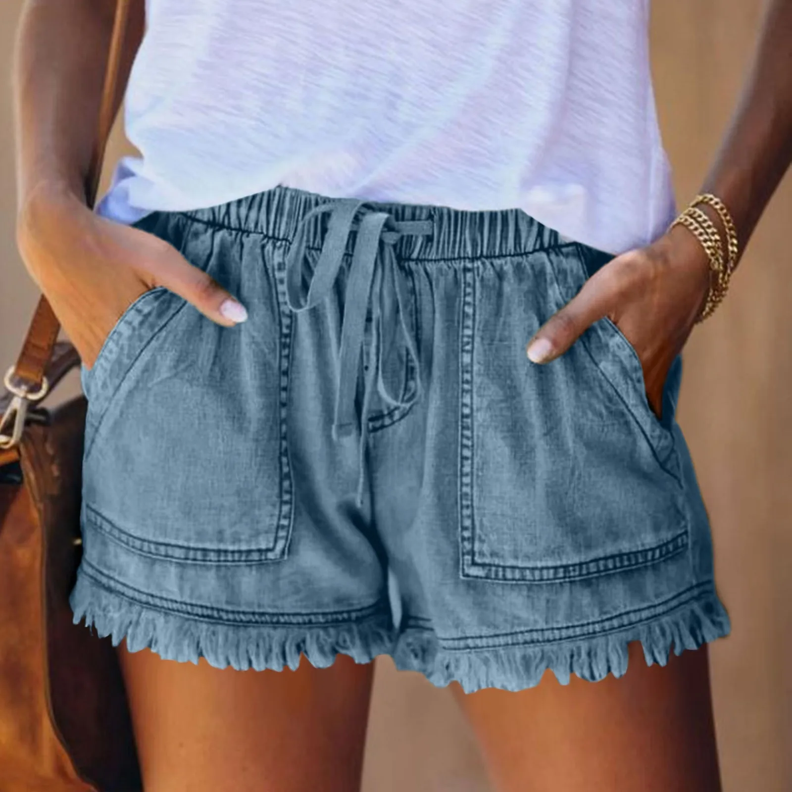 

Summer Womens Jeans Shorts Pocket Jeans Denim Pants Tassel Bandage Bottom Shorts Broken Style Denim Jeans Pantalones De Mujer