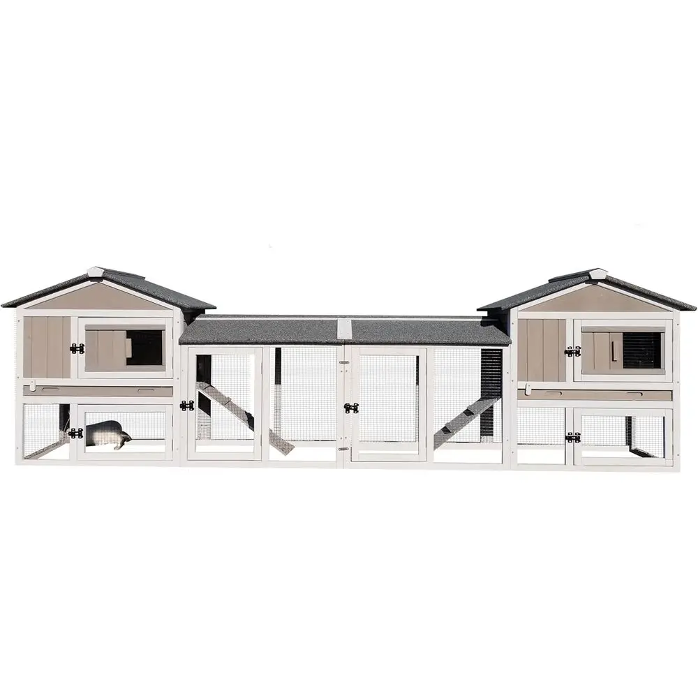 

Indoor/Outdoor Rabbit Hutch with Pull-Out Tray, Weatherproof Roof, and Ventilated for Guinea Pigs & Small Animals, 114 L, Grey