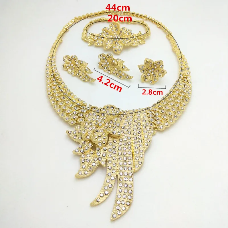 Kingdom Ma New Dubai Crystal Necklace Bracelet Earrings Ring Sets nigerian wedding african costume jewelry set