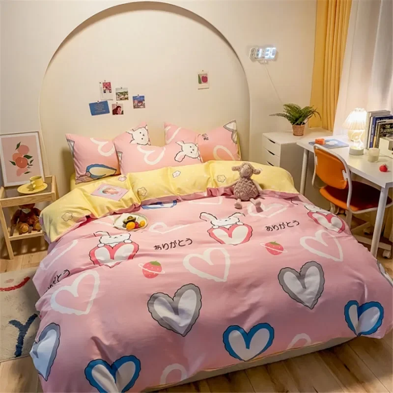 100% Cotton Pink Bedding Set Cartoon Rabbit Duvet Cover for Girls Children Comforter Covers Bedroom Decorations